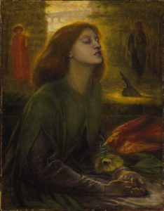 Rossetti conosce una vera storia d'amore con la modella Elizabeth Siddal, capace per lui di impersonare sia la dannata Francesca che l'angelica Beatrice.